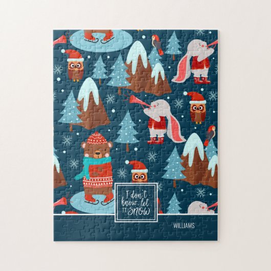 Laat het Snow Cute Animal Pattern met de naam Blue Legpuzzel (Verticaal)