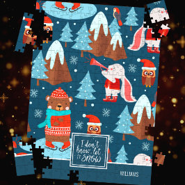 Laat het Snow Cute Animal Pattern met de naam Blue Legpuzzel
