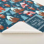 Laat het Snow Cute Animal Pattern met de naam Blue Sherpa Deken (3/4)