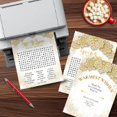 Laat het Snow-Gold Glitter Printable Word Search Feestdagenkaart