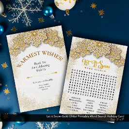 Laat het Snow-Gold Glitter Printable Word Search Feestdagenkaart