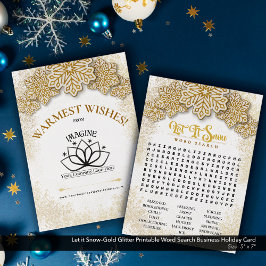 Laat het Snow-Gold Printable Business Word Zoeken Feestdagenkaart