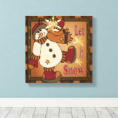 Laat het Snow Holiday Snowman | Kerstmis Canvas Afdruk (Insitu (Houten vloer))