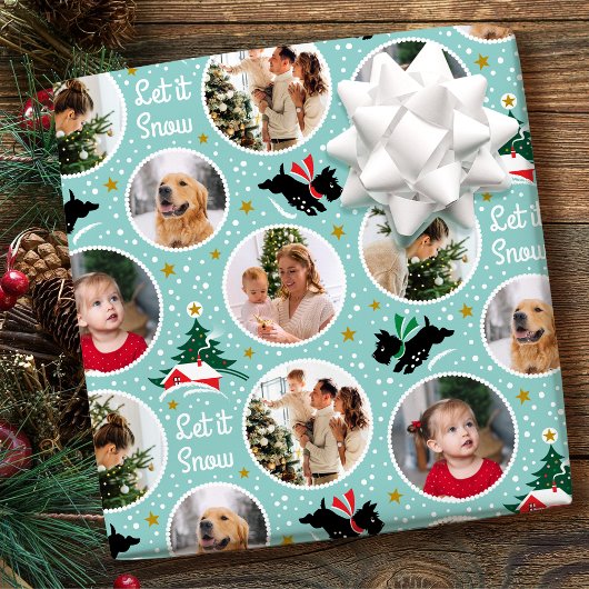 Laat het Snow Scottie Dog Fun Custom Photo Mint Cadeaupapier