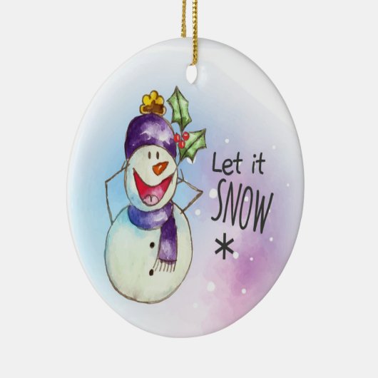 Laat het Snow Snowman Keramisch Ornament (Rechts)