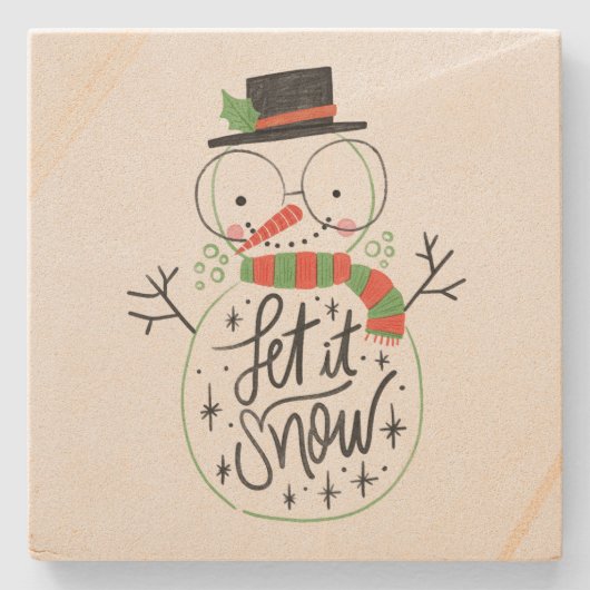Laat het Snow Snowman Stenen Onderzetter (Voorkant)