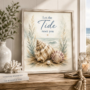 Laat het Tij Je Resetten Schelp Muur Kunst Canvas Afdruk