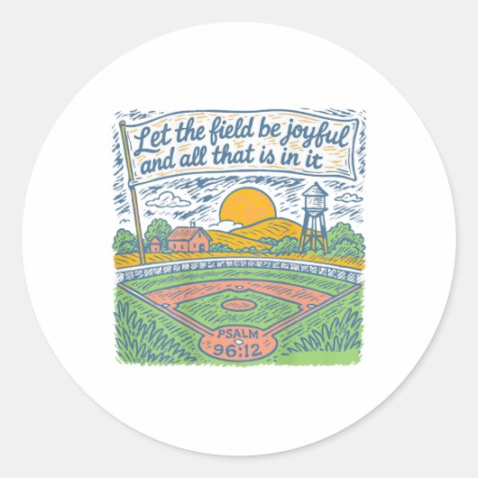 Laat het veld vrolijk zijn grappig honkbal spel da ronde sticker (Voorkant)