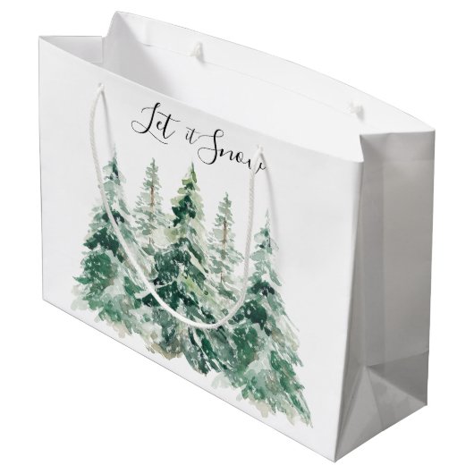 Laat het Waterverf kerstbomen sneeuwen Groot Cadeauzakje (Achterkant Gekanteld)