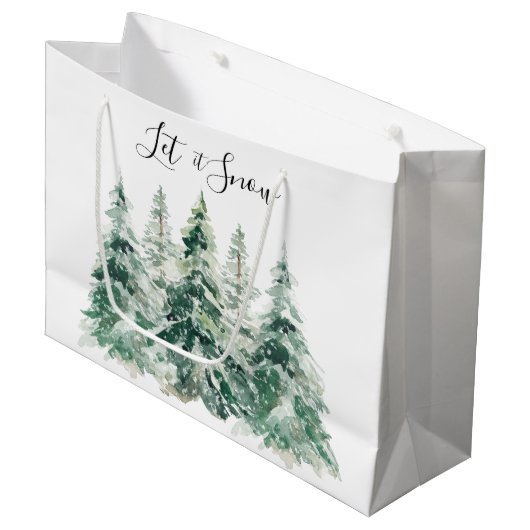 Laat het Waterverf kerstbomen sneeuwen Groot Cadeauzakje (Voorkant Gekanteld)