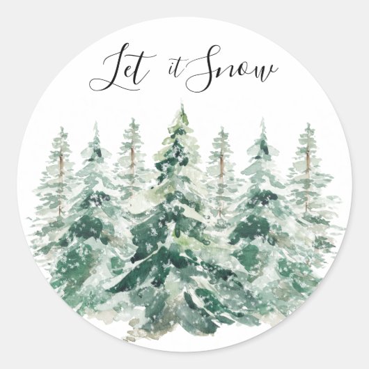 Laat het Waterverf kerstbomen sneeuwen Ronde Sticker (Voorkant)