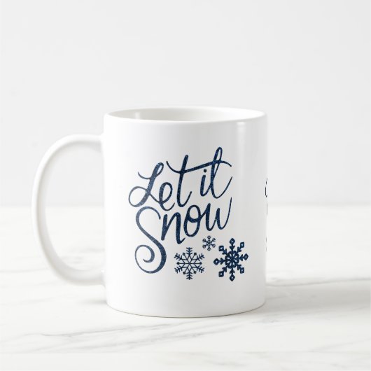 Laat het winter glitter Blue Script sneeuwen Koffiemok (Links)