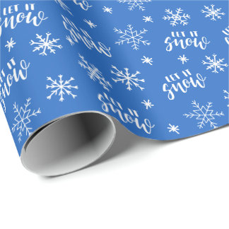 Laat het winter, helder blauw en wit kerstfeest cadeaupapier