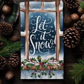 Laat het winterraam met kerst sneeuwen theedoek