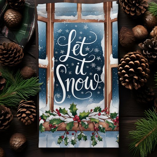 Laat het winterraam met kerst sneeuwen theedoek