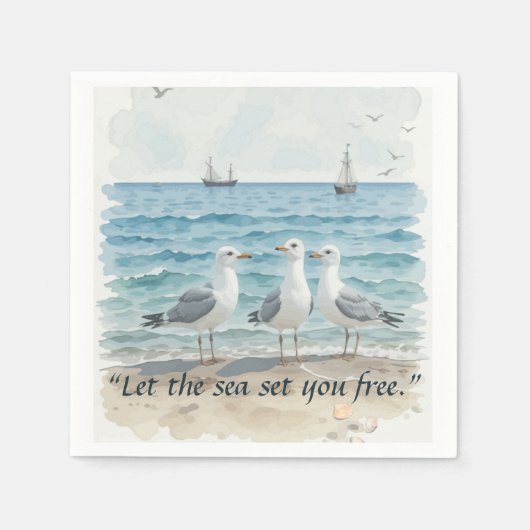 Laat het Zee je bevrijden - Strand en Zeemeeuw Wat Servet (Voorkant)