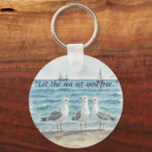 Laat het Zee je bevrijden - Strand en Zeemeeuw Wat Sleutelhanger (Voorkant)