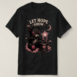 Laat hoop groeien Retro gestikte teddybeer T-shirt