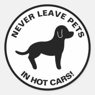 Laat huisdieren nooit achter in hete auto's tekst ronde sticker