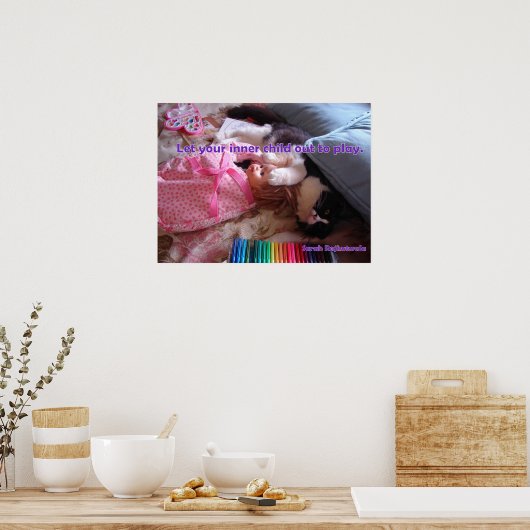 Laat je binnenste kind uit Tuxedo Cat katten Poste Poster (Keuken)