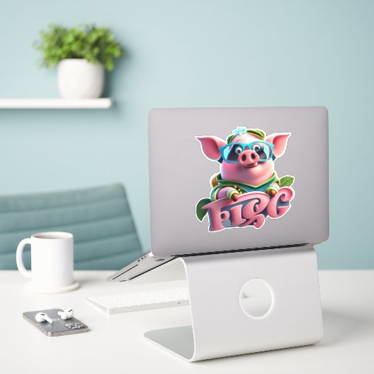 Laat je creativiteit de vrije loop met Pig Sticker (Laptop op bureau)