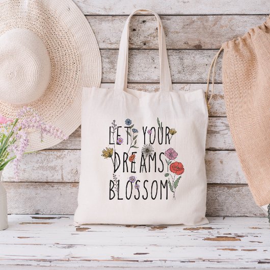 Laat je dromen bloesbloem bloemen tote bag