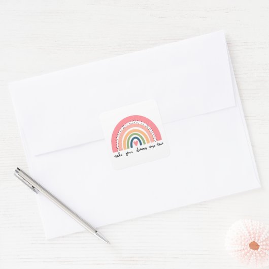 Laat je dromen uitkomen met echte regenboog vierkante sticker (Envelop)