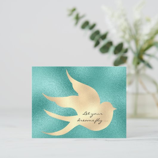 Laat je droom vliegen Motivatie Mint Green Bird Briefkaart (Staand voorkant)