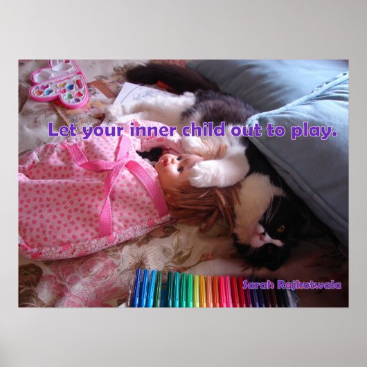 Laat je innerlijke kind los Tuxedo Cat katten Post Poster (Voorkant)