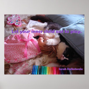 Laat je innerlijke kind uit Tuxedo Cat katten Post Poster
