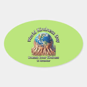 Laat je innerlijke vriendelijkheid los. Werelddag Ovale Sticker