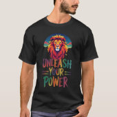 Laat je kracht los: Lion Sunset Silhouet ontwerp T-shirt (Voorkant)