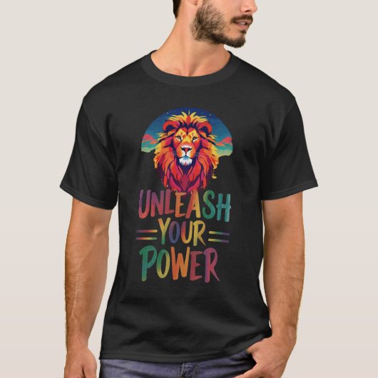 Laat je kracht los: Lion Sunset Silhouet ontwerp T-shirt (Voorkant)