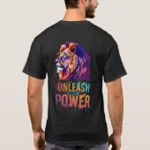 Laat je kracht los: Lion Sunset Silhouet ontwerp T-shirt (Achterkant)
