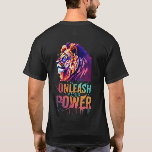 Laat je kracht los: Lion Sunset Silhouet ontwerp T-shirt (Achterkant)