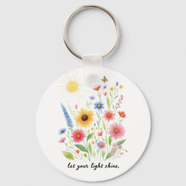 Laat je licht bloemen en zon monogram schijnen sleutelhanger