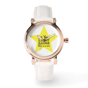 Laat je licht schijnen Bijbelvers Gele Ster Horloge
