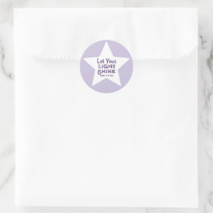 Laat je licht schijnen Bijbelvers Witte Ster Paars Ronde Sticker