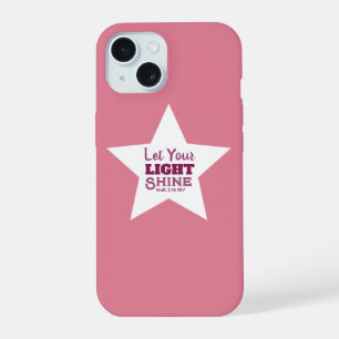 Laat je licht schijnen Bijbelvers witte ster roze iPhone 15 Case