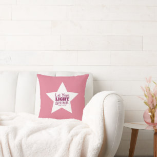 Laat je licht schijnen Bijbelvers witte ster roze Kussen