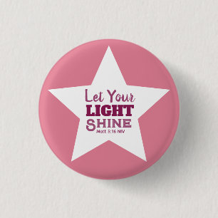 Laat je licht schijnen Bijbelvers witte ster roze Ronde Button 3,2 Cm