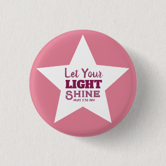 Laat je licht schijnen Bijbelvers witte ster roze Ronde Button 3,2 Cm
