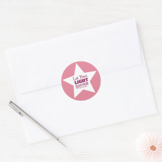 Laat je licht schijnen Bijbelvers witte ster roze Ronde Sticker