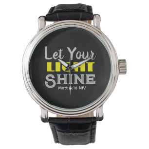 Laat je licht schijnen Bijbelvers Zwart en Geel Horloge