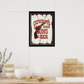 Laat je Pistool bij de bar Cowboy. Poster (Keuken)