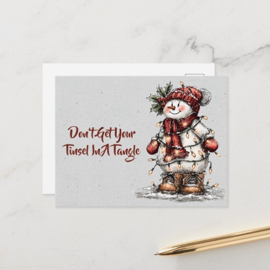 Laat je Tinsel niet in de knoop raken Sneeuwman Briefkaart (Voorkant / Achterkant in situ)