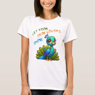 Laat je ware kleuren pauw-kunst schijnen t-shirt