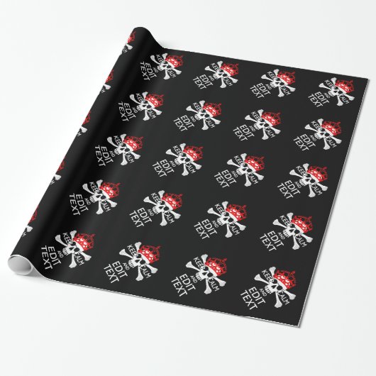 Laat Jouw tekst de Kalm Crossbones Skull op zwart  Cadeaupapier (Uitgerold)