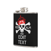 Laat Jouw tekst de Kalm Crossbones Skull op zwart  Heupfles (Links)