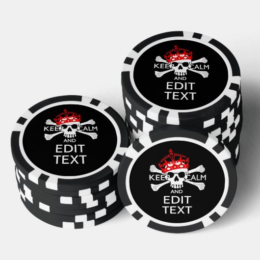 Laat Jouw tekst de Kalm Crossbones Skull op zwart  Poker Chips (Opstapeling)